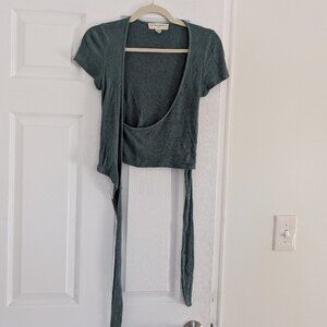 Urban Outfitters Green Cropped Wrap Top